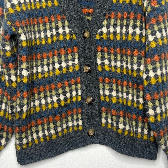 BLU PEPPER Diamond Print Button Front Cardigan Wool Blend Multicolor Womens Sz L - Picture 5 of 8